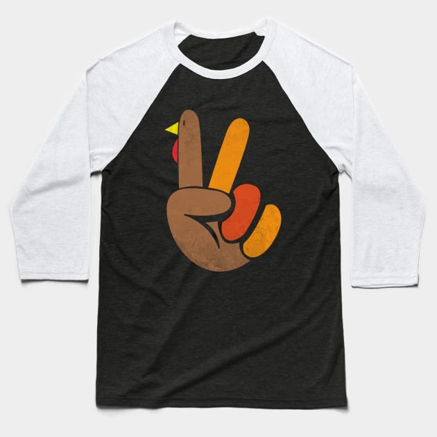 Peace Sign Turkey Hand - Cool Thanksgiving with Hippie Vibes Baseball T-Shirt by MetalHoneyDesigns